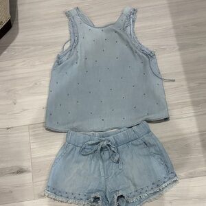 Bella Dahl Denim Blue Embellished Top and Shorts